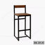 Modern bar stool with wooden seat and backrest, black metal frame, minimalist design