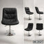 Modern black leather bar stool with chrome base, adjustable height, shown from multiple angles.