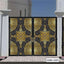 Modern CNC cutting boundary gate with intricate gold and black floral design, outdoor setting