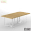 Modern rectangular conference table with light wood top and white metal legs