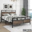 Modern double steel bed with wood panels in stylish bedroom setting