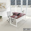 Modern executive office table with white frame, wooden top, and ergonomic chair in bright workspace
