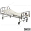Adjustable manual hospital bed with wheels and metal railings, model HB-310.