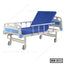 Adjustable hospital bed with blue mattress, side rails, and wheeled frame, model HB-311.