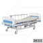 Adjustable hospital bed with side rails, wheels, and blue accents, model HB-313