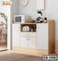 Modern kitchen shelf with microwave, toaster, blender, and storage cabinets