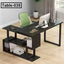 L-shaped computer desk for home office with storage shelves, modern workspace setup