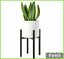 Metal flower stand with modern white planter and green snake plant, minimal design