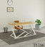 Modern office desk with metal frame, brown chair, laptop, plants, and minimal decor