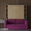 Modern murphy wall bed with built-in shelves and a purple sofa in a contemporary room