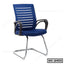 Blue mesh office chair with armrests and chrome cantilever base, modern ergonomic design