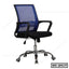Modern ergonomic office chair with blue mesh back, black seat, armrests, and wheels