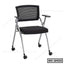 Modern black mesh office chair with armrests and wheels, ergonomic desk seating