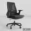 Ergonomic black office chair with mesh back, cushioned seat, and adjustable armrests on wheels