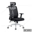 Ergonomic black mesh office chair with adjustable headrest, armrests, and chrome base