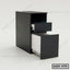 Black office drawer unit with two open drawers on a white background, modern file cabinet