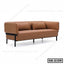 Modern brown office sofa with metal legs and two cushions, minimalist design