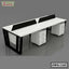 Modern office workstation desk with drawers, black and white finish, dual seating design