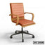 Modern office chair with light wood frame, orange cushioned seat, and rolling base