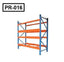 Heavy duty pallet rack with blue frame and orange shelves, warehouse storage shelving