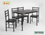 Modern black dining table with four matching chairs, rectangular metal frame, SDT032 model