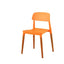 Modern orange student chair with wooden legs on white background