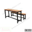 Wooden school desk with matching bench and black metal frame for classroom furniture