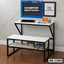 Modern school bench with white tabletop, metal frame, and lower shelf for books, SB-1390
