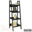 Modern black wooden ladder shelf with four tiers, ideal for home or office storage and decor