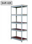 Five-tier slotted angle rack with metal frame and wooden shelves, model SAR-029