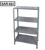 Four-tier slotted angle rack with metal shelves for industrial storage or warehouse use
