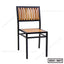 Modern steel dining chair with wooden slats, black metal frame, minimalist design