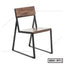 Modern steel dining chair with wooden seat and backrest, minimalist black metal frame