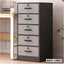 Steel file cabinet with five lockable drawers for office storage, modern design, gray and black finish