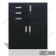 Black steel file cabinet with lockable drawers and doors for office storage