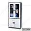 Steel file cabinet with glass doors, office storage shelves and lower locking doors