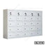 White steel locker cabinet with 25 lockable compartments for office or home storage