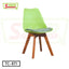 Modern green tulip chair with wooden legs and grey seat cushion, model TC-871