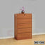 Modern wooden chest of drawers with lock, vase and flowers, suitable for home or office storage