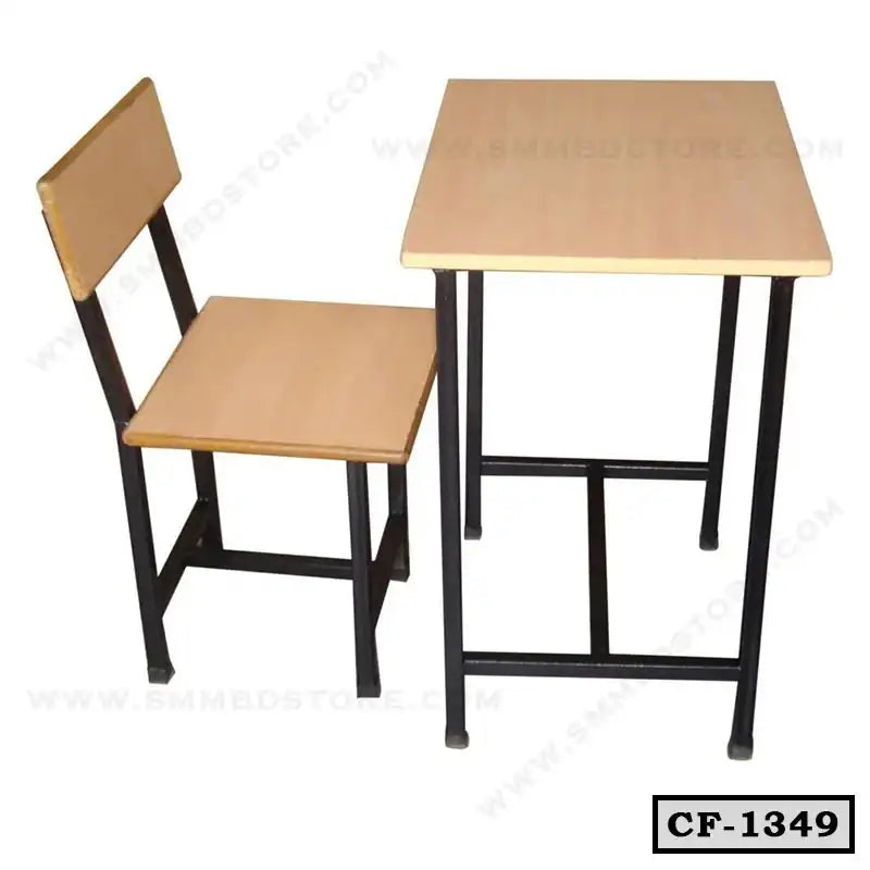 Student desk and chair set with metal frame and wooden surfaces for classroom or study room Main image