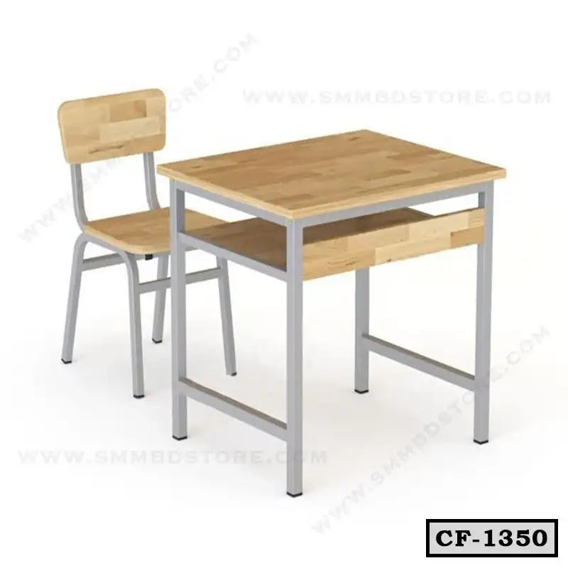 Wooden and metal student desk with matching chair, ideal for college or study room furniture