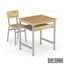 Wooden and metal student desk with matching chair, ideal for college or study room furniture