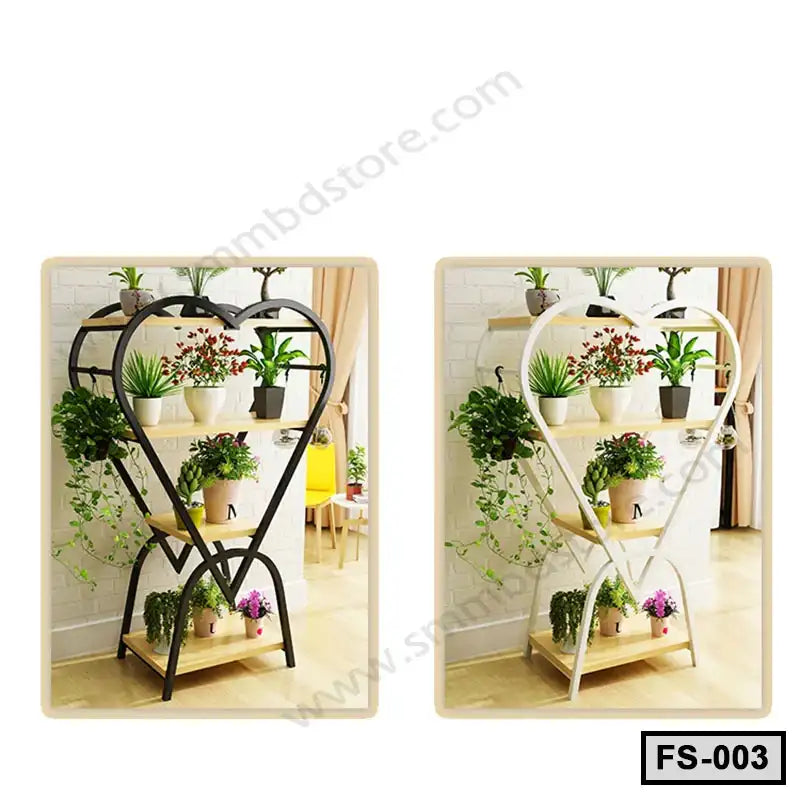 4-tier indoor heart-shaped flower stand with multiple potted plants, modern home decor