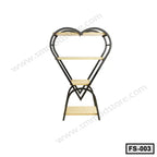 4-tier indoor flower stand with heart-shaped black metal frame and wooden shelves
