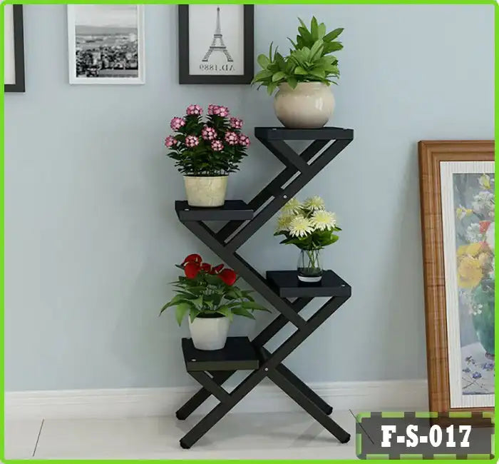 4-tier modern plant stand with flower pots, black display shelf for home or office decor Main image
