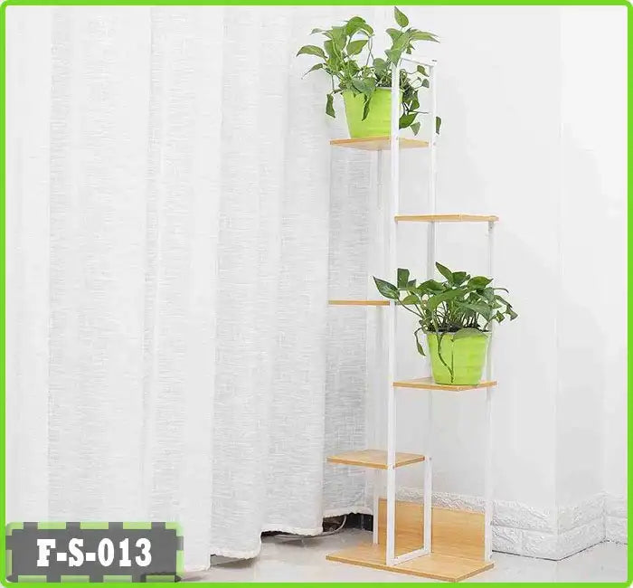 6-tier indoor outdoor flower rack with potted plants, modern metal and wood plant stand