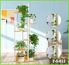 6-tier indoor outdoor flower rack with potted plants on wooden shelves, modern decor