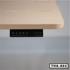Adjustable laptop table with electronic control panel and light wood finish, model THA-802.