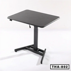 Adjustable black laptop table with height control and sturdy metal frame, model THA-802.