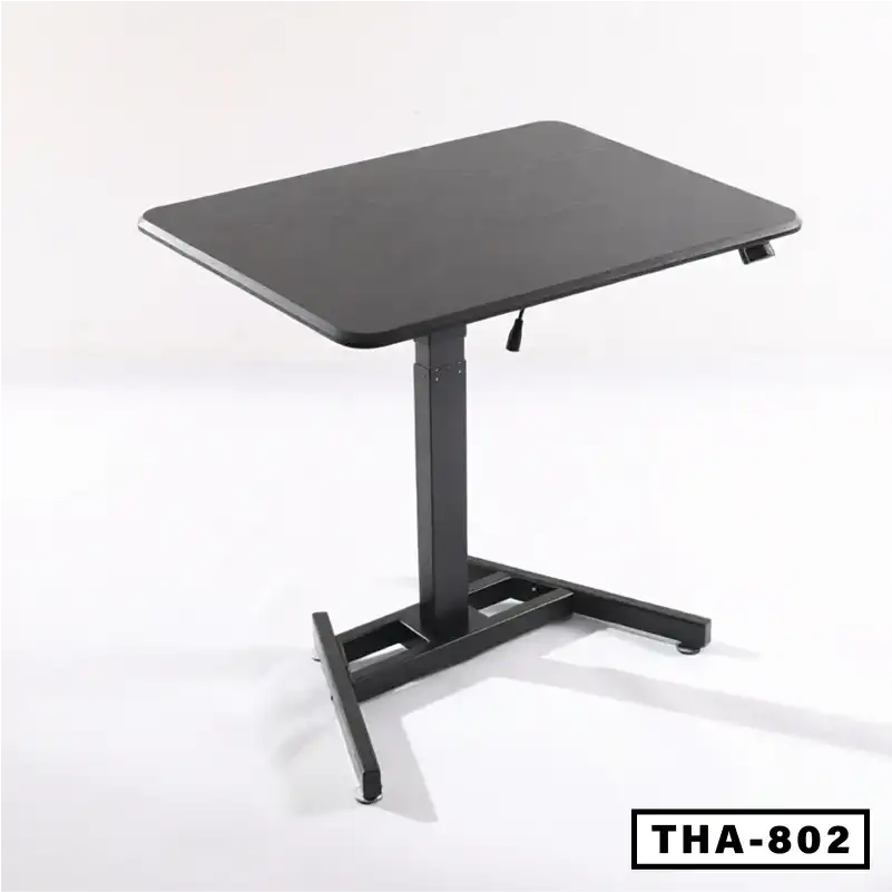 Adjustable black laptop table with sturdy metal frame, ideal for home or office workspace